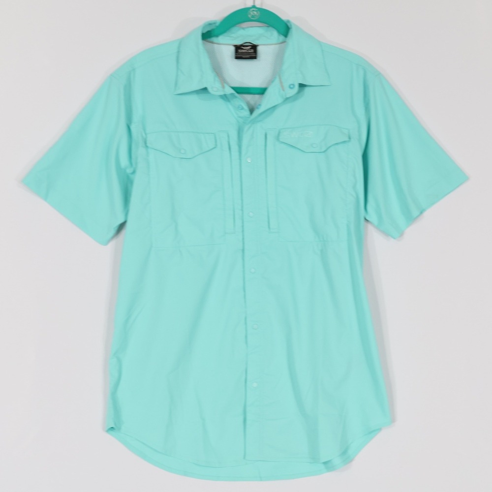 SWC Fishing‎ Shirt Men M Teal Short Sleeve Vented Performance Gorpcore Utility